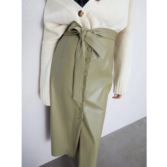 Zara Dresses & Skirts - Zara | vegan leather self tie belted midi skirt